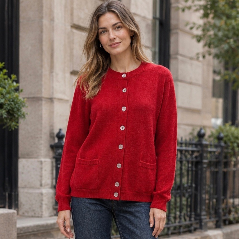 NWT Vintage Pringle of Scotland Red Lambswool Cardigan Jacket Size 40 Deadstock